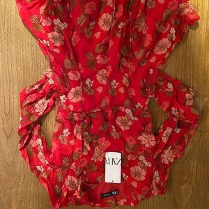 Zara Floral Red Dress NWT